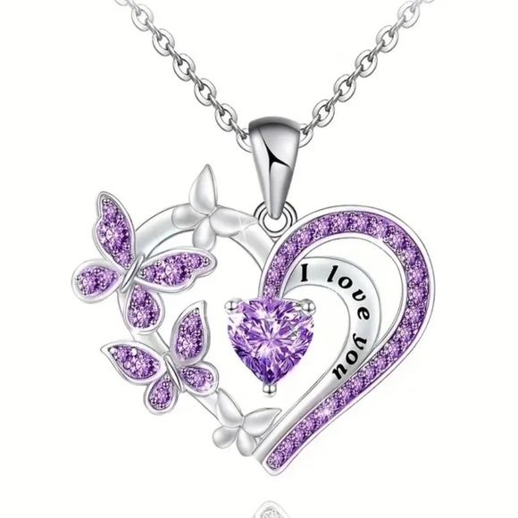 Purple Heart Necklace and Earrings Set - Picture 2 of 6